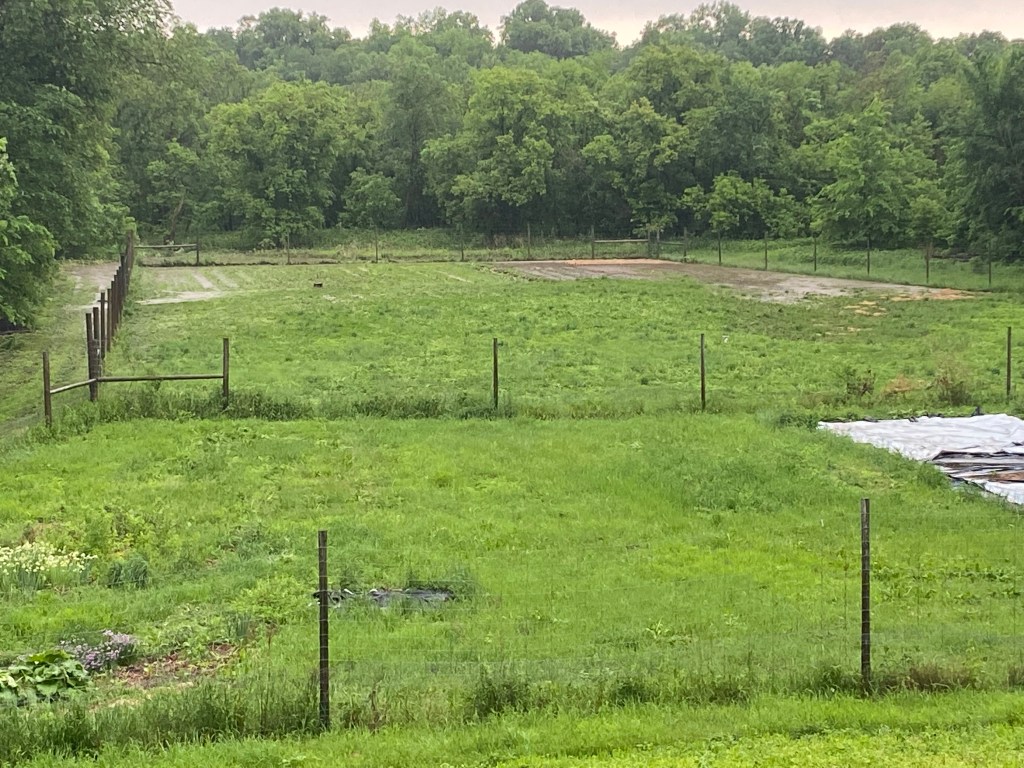 Overview of waters flooding part of a farm field.